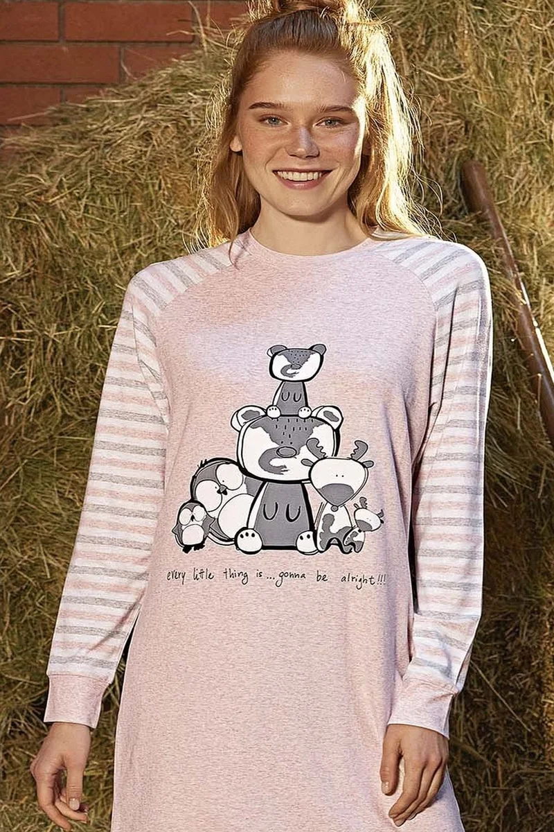 Monamise 21162 Women's Long Sleeve Nightgown-Pink