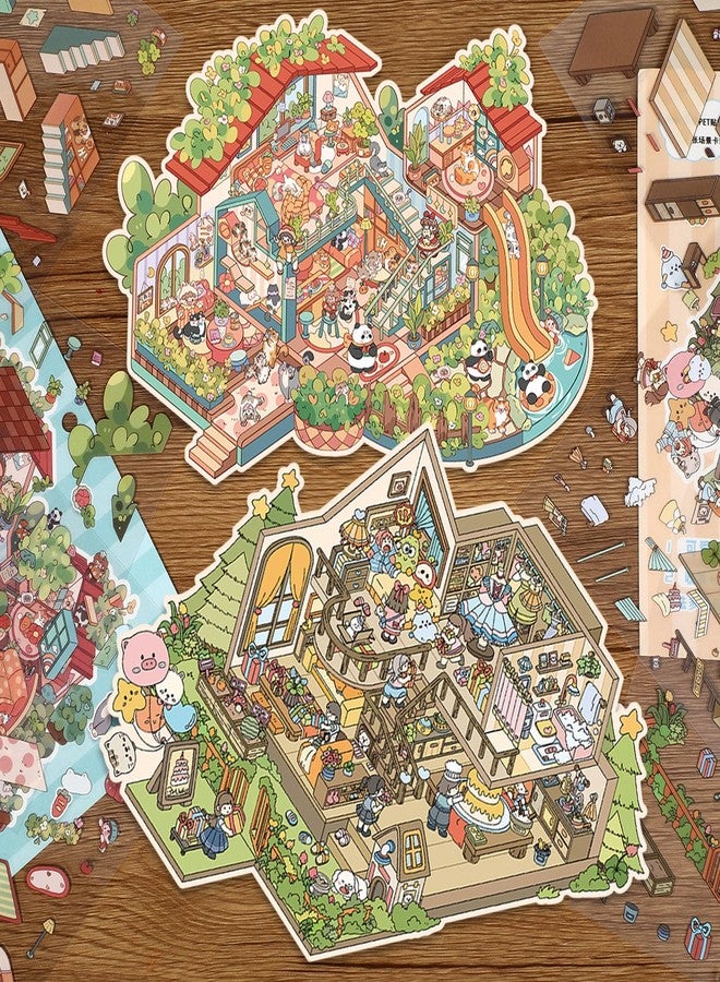 Marspark 10 Sets Large DIY 3D Scene Stickers, Miniature Scene Cute Cartoon House Stickers for Adult, Big DIY 3D Sticker for Relief Stress Pass The Time, Make Your Own Miniature Scenes Mini Room Art - Image 4