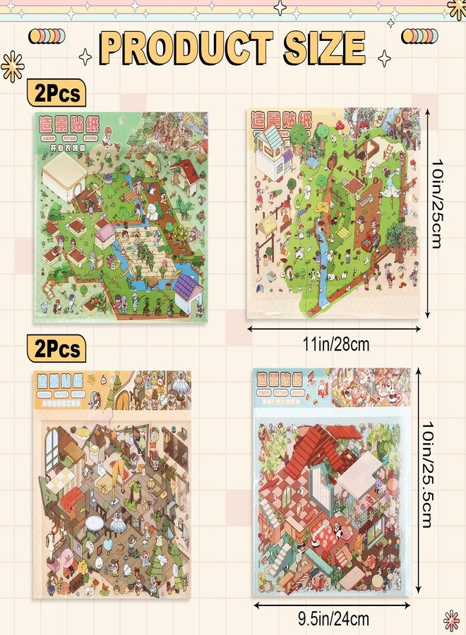 Marspark 10 Sets Large DIY 3D Scene Stickers, Miniature Scene Cute Cartoon House Stickers for Adult, Big DIY 3D Sticker for Relief Stress Pass The Time, Make Your Own Miniature Scenes Mini Room Art - Image 2