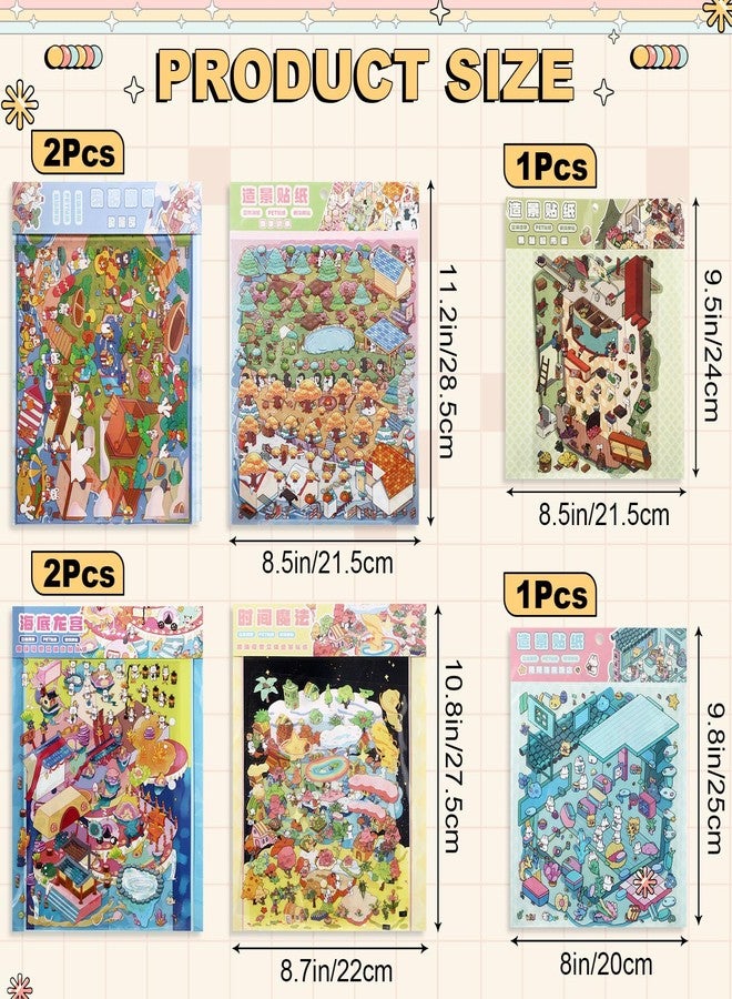 Marspark 10 Sets Large DIY 3D Scene Stickers, Miniature Scene Cute Cartoon House Stickers for Adult, Big DIY 3D Sticker for Relief Stress Pass The Time, Make Your Own Miniature Scenes Mini Room Art - Image 3