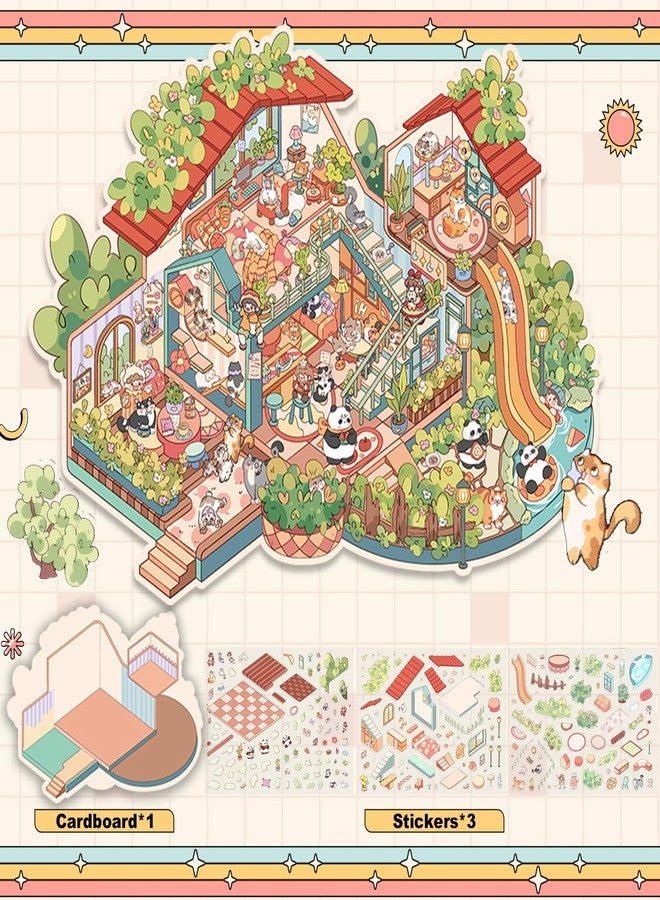 Marspark 10 Sets Large DIY 3D Scene Stickers, Miniature Scene Cute Cartoon House Stickers for Adult, Big DIY 3D Sticker for Relief Stress Pass The Time, Make Your Own Miniature Scenes Mini Room Art - Image 5