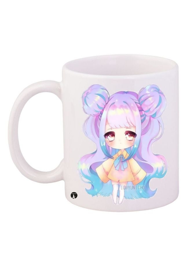 RYN Cartoon Girl Printed Coffee Mug White/Purple/Pink 11ounce