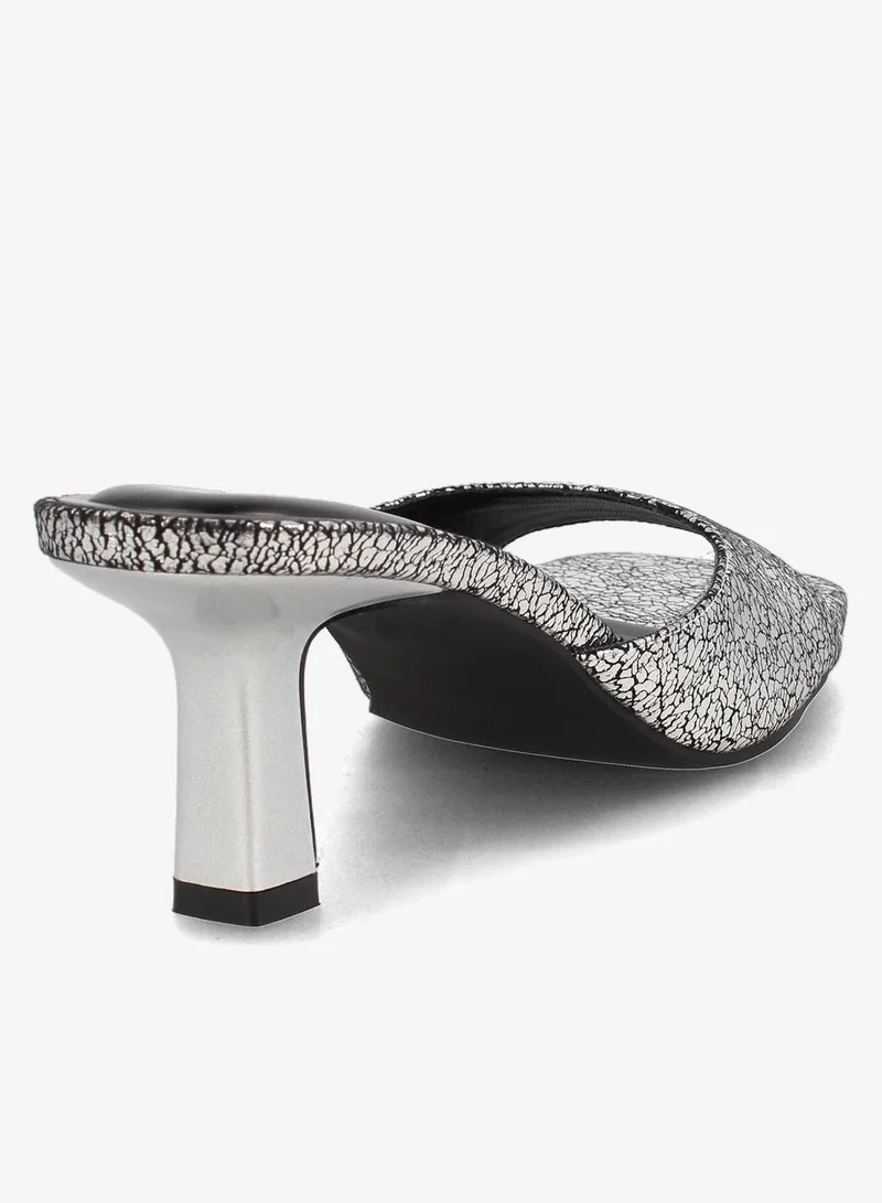 Bata Silver Textured Heel Mule Sandals for Women | Best Price UAE