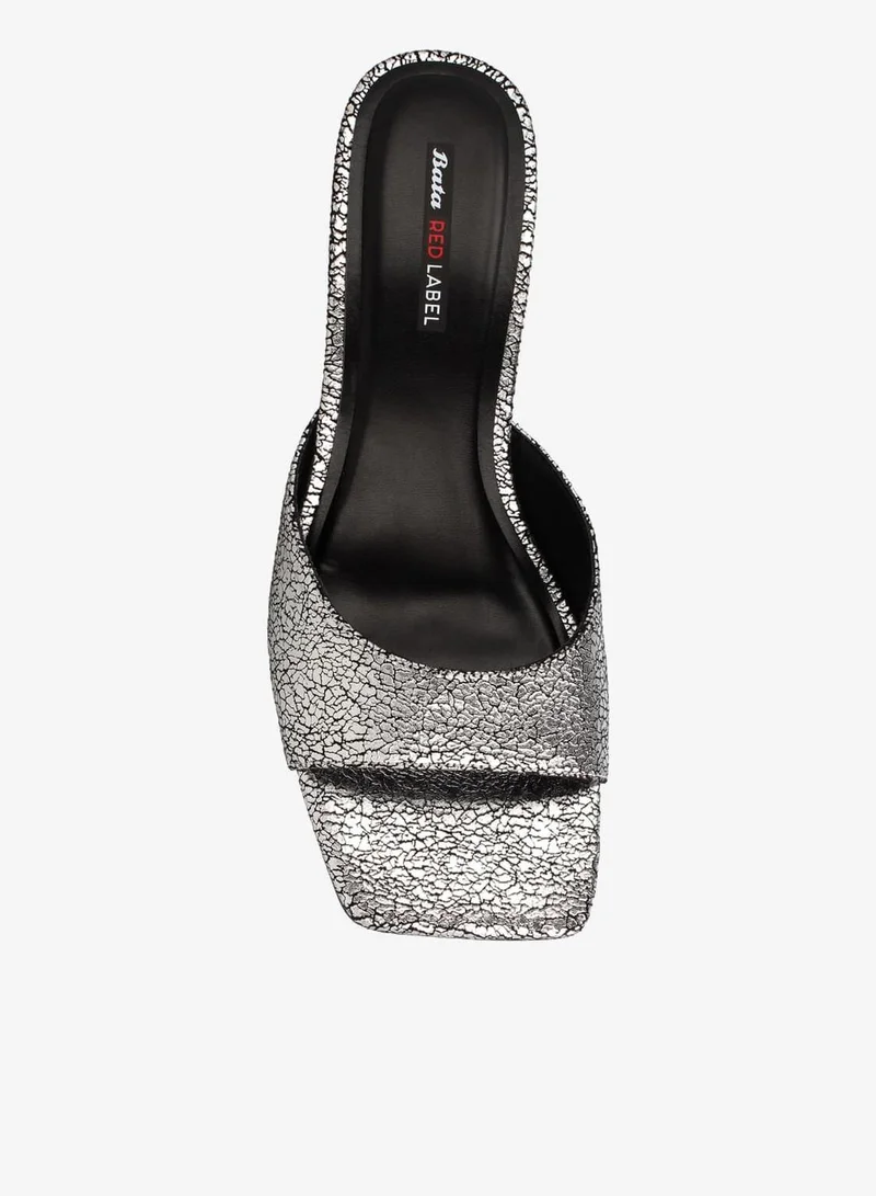 Bata Silver Textured Heel Mule Sandals for Women | Best Price UAE