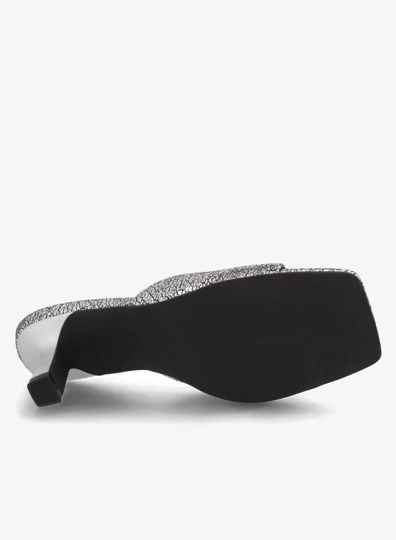 Bata Silver Textured Heel Mule Sandals for Women | Best Price UAE