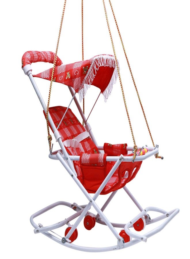 Maanit Baby Stroller Cum Swing for Newborn Baby 0-3 Years Old Kids (Red) - Image 2