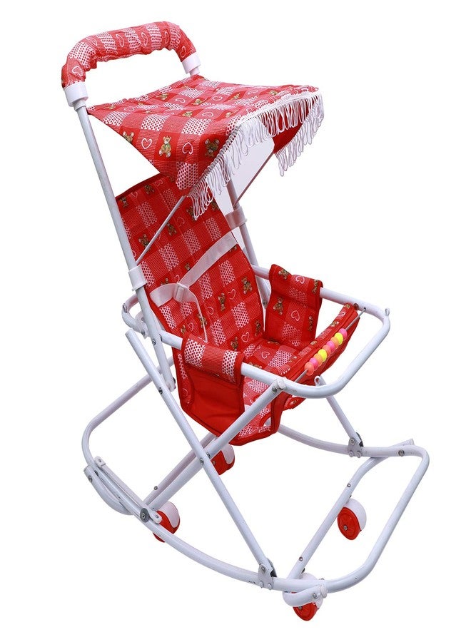 Maanit Baby Stroller Cum Swing for Newborn Baby 0-3 Years Old Kids (Red) - Image 4