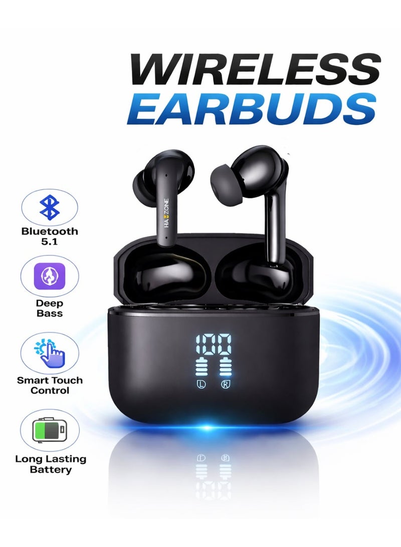 HAMZONE Wireless TWS Bluetooth 5.1 Earbuds with Charging Case, HD Sound, 4–5 Hours Playtime, 300mAh Case Battery, 40mAh Earbuds Battery, 100 Hours Standby, 100m Transmission Range - Image 1