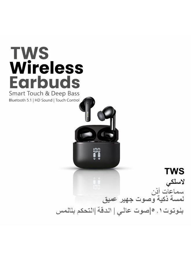 HAMZONE Wireless TWS Bluetooth 5.1 Earbuds with Charging Case, HD Sound, 4–5 Hours Playtime, 300mAh Case Battery, 40mAh Earbuds Battery, 100 Hours Standby, 100m Transmission Range - Image 2