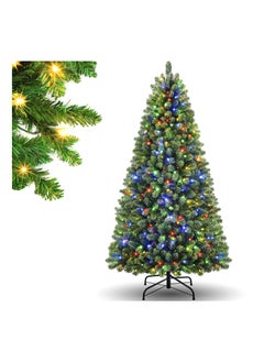 Prelit Christmas Tree 180cm, 1200 Branch Tips Artificial  Tree, 350 Color Changing LED Lights, Easy Assembly with Metal Stand and Hinged Branches