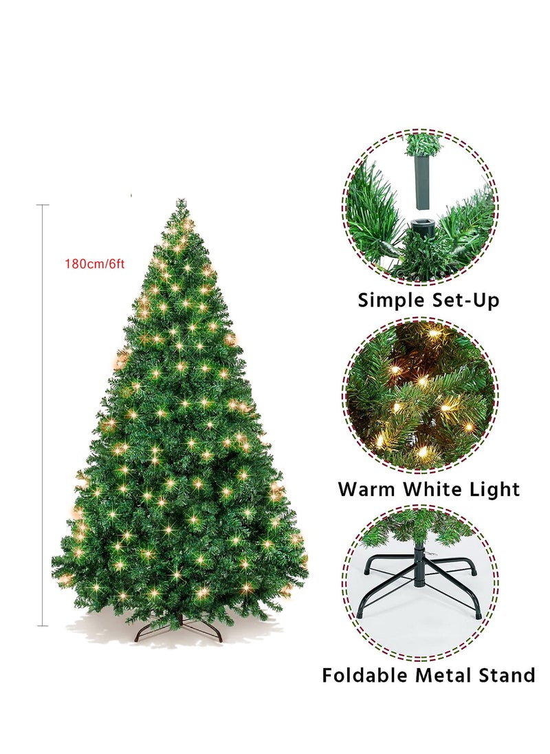 SINCHER - Prelit Christmas Tree 180cm, 1200 Branch Tips Artificial  Tree, 350 Color Changing LED Lights, Easy Assembly with Metal Stand and Hinged Branches - Image 1
