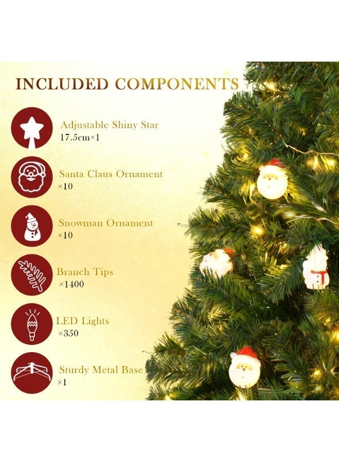 SINCHER PreLit 1.8M/6FT  Artificial Tree with 350 Warm White & Multicolor LED Lights, 9 Light Modes, 1400 PVC Branch Tips, with Metal Stand, Easy Assembly and Foldable, for Home, Office - Image 3