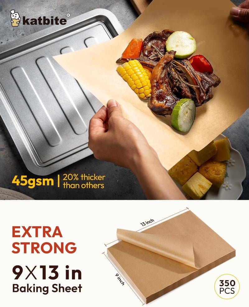 katbite 350Pcs 9x13 In Parchment Paper Sheets, Heavy Duty Unbleached Baking Paper, Non-stick & Oil Proof for Oven, Air Fryer, Grilling, Steaming and Cooking Bread - Image 2