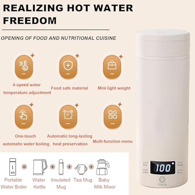 rayihni Hatah Electric Portable Kettle For Travel Small 304 Stainless Steel Travel Kettle 500Ml Auto ShutOff  AntiDry Burning Mini Kettle Portable Water Boiler - Image 4