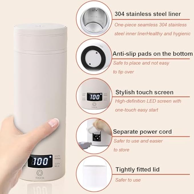 rayihni Hatah Electric Portable Kettle For Travel Small 304 Stainless Steel Travel Kettle 500Ml Auto ShutOff  AntiDry Burning Mini Kettle Portable Water Boiler - Image 5