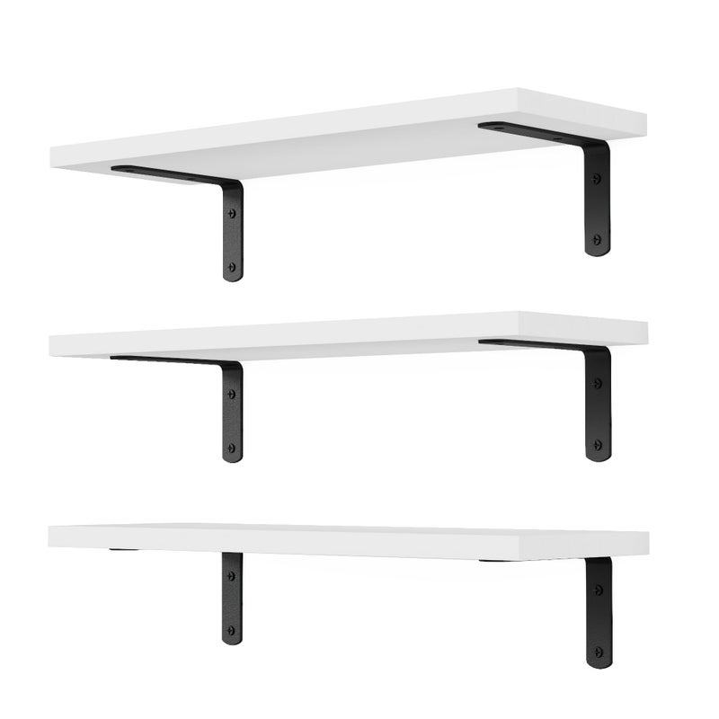 DOLLFIO Floating Shelves, 3 Sets Wall Wooden Shelves for DÃ©cor, Mounted Bathroom Shelf Storage, Book Wall, Bedroom, Living Room â€“ White, HM02 - Image 1