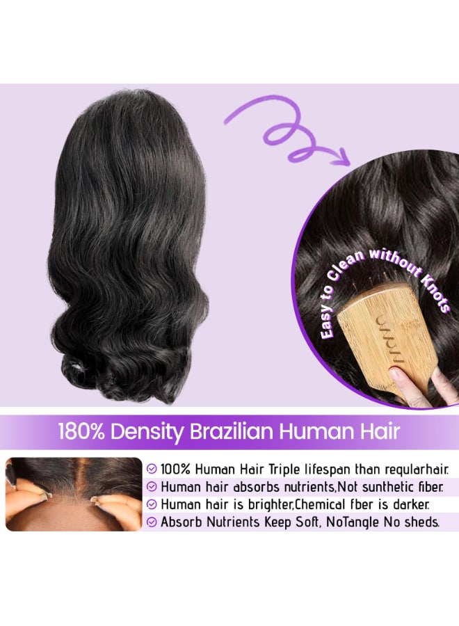 UVVUVV Wear and Go Glueless Wigs Pre Plucked Pre Cut 4x4 Body Wave Bob Wig Human Hair wigs for black women Short Bob Wig Human Hair 180 dentisty natrual color 14inch - Image 4