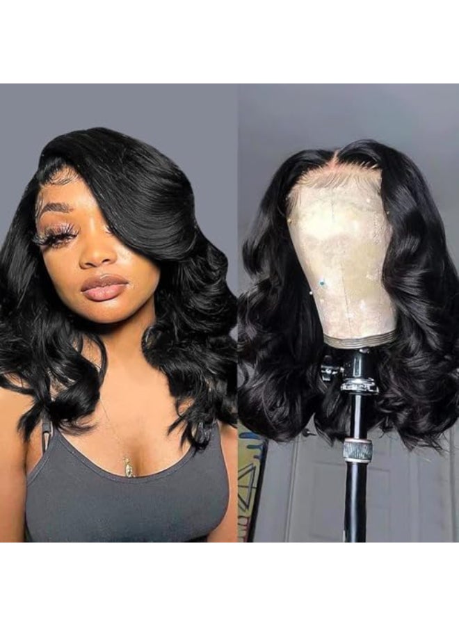 UVVUVV Wear and Go Glueless Wigs Pre Plucked Pre Cut 4x4 Body Wave Bob Wig Human Hair wigs for black women Short Bob Wig Human Hair 180 dentisty natrual color 14inch - Image 1