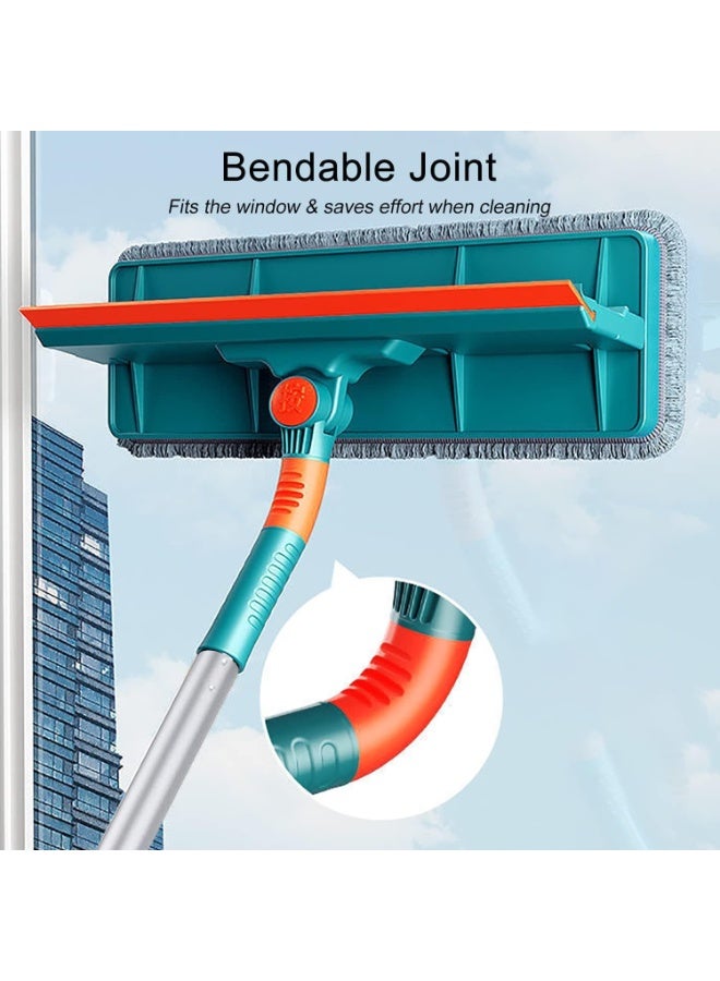 Window Squeegee Cleaner, 2 in 1 Window Shower Cleaning Tool Extension Pole, 53‘’ Telescopic Washing Equipment with 180° Rotatable Head with 2 Reusable Cloths - Image 5
