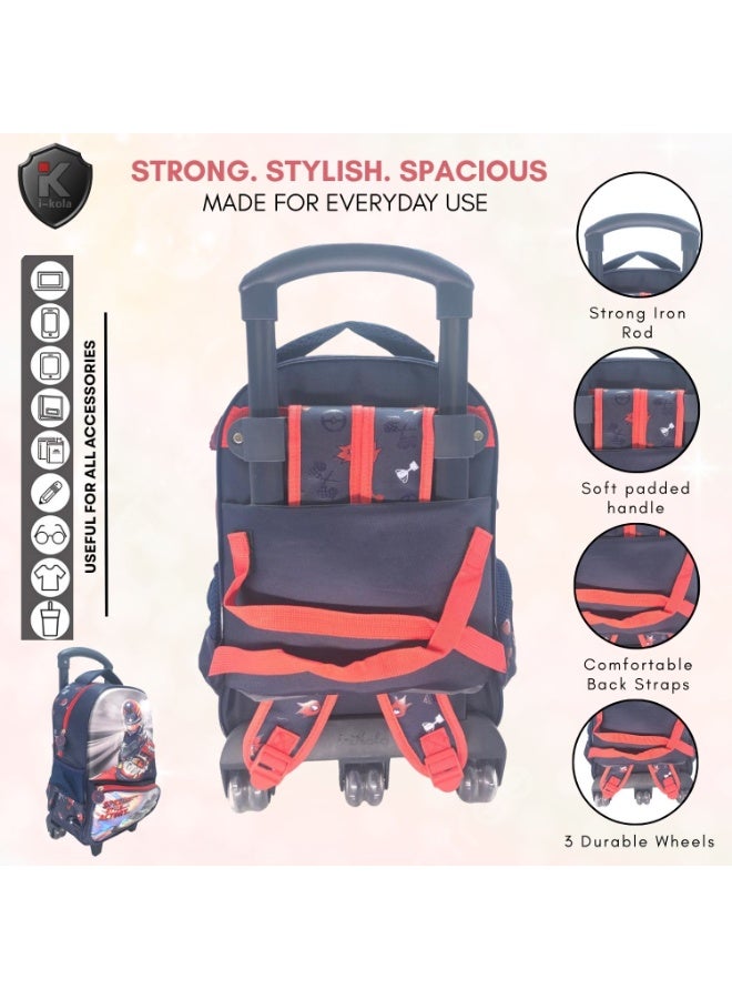 آي-كولا مجموعة حقائب أطفال بعجلات ثلاثية الأبعاد من بلو كارز 15T3، مقاس 15 بوصة، من 3 قطع | حقيبة مدرسية بعجلات مع حقيبة غداء مقاومة للانسكاب وحافظة أقلام | حقائب مدرسية بعجلات للأولاد والبنات (IK355-15T3) - Image 5
