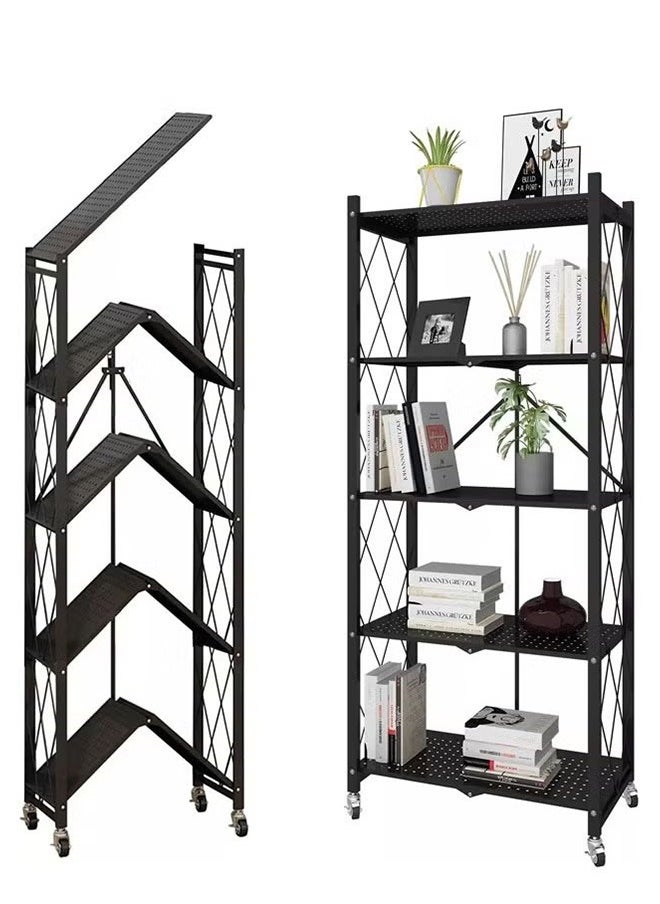 Generic - 5-Layer Foldable Shelf With Wheels, Free Installation Of Floor-To-Ceiling Storage Racks, With 4 Universal Wheels, Black - Image 1