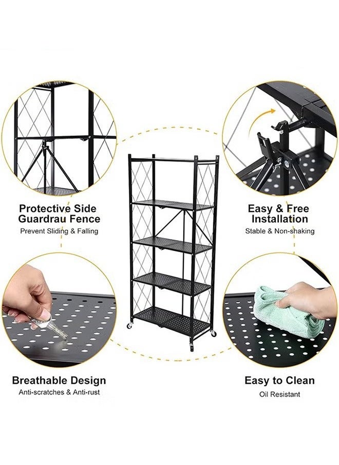 Generic - 5-Layer Foldable Shelf With Wheels, Free Installation Of Floor-To-Ceiling Storage Racks, With 4 Universal Wheels, Black - Image 1