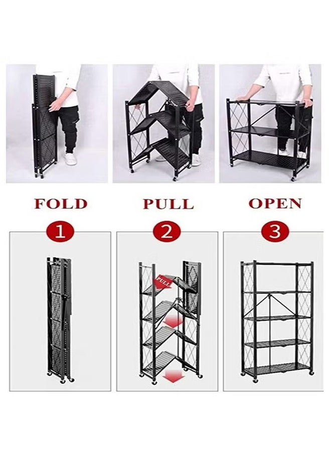 Generic - 5-Layer Foldable Shelf With Wheels, Free Installation Of Floor-To-Ceiling Storage Racks, With 4 Universal Wheels, Black - Image 1
