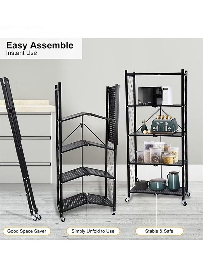 Generic - 5-Layer Foldable Shelf With Wheels, Free Installation Of Floor-To-Ceiling Storage Racks, With 4 Universal Wheels, Black - Image 1