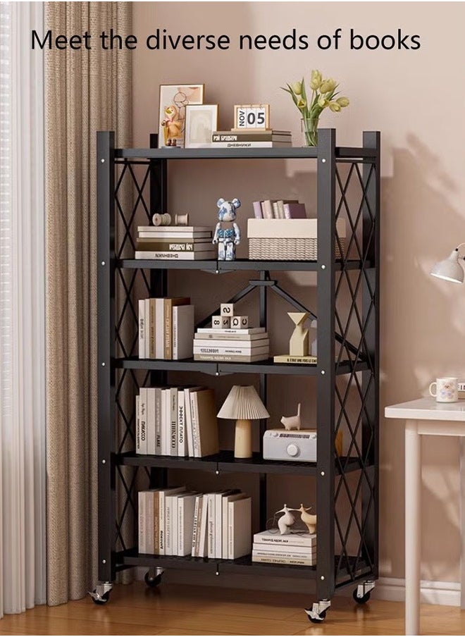 Generic - 5-Layer Foldable Shelf With Wheels, Free Installation Of Floor-To-Ceiling Storage Racks, With 4 Universal Wheels, Black - Image 1