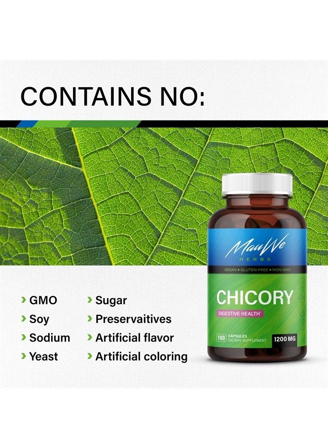 MAUWE HERBS Chicory Root Fiber Capsules - Organic Chicory Root Inulin Pills for Digestive Support - Chicory Powder Herbal Supplement - Vegan - 1200mg, 100 Caps - Image 3