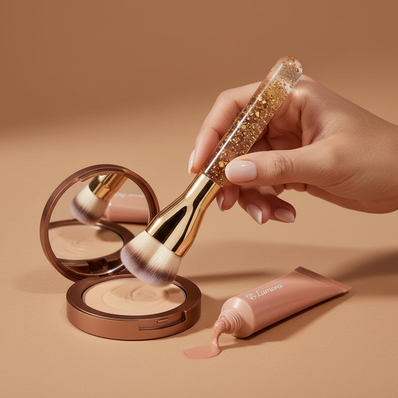 Lamora Blending Liquid Makeup Foundation Brush - Kabuki Contour Brush, Face Stippling Brush With Pro Quality Synthetic Dense Bristles For Buffing Mineral Cream, Powder, Blush - Image 3