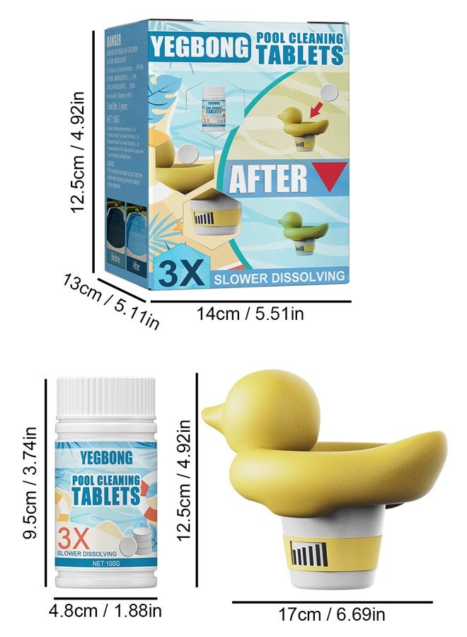 YEGBONG Pool Cleaning Float And Purifier Tablets Kit - 100g Multifunctional Chlorine Tablets - Chlorinating Tablets with Chlorine Floater Dispenser - Long Lasting Chlorinating Tabs - Cleaning Tablets for Swimming Pools, Hot Tubs & Spas & Pool Maintenance - Image 3