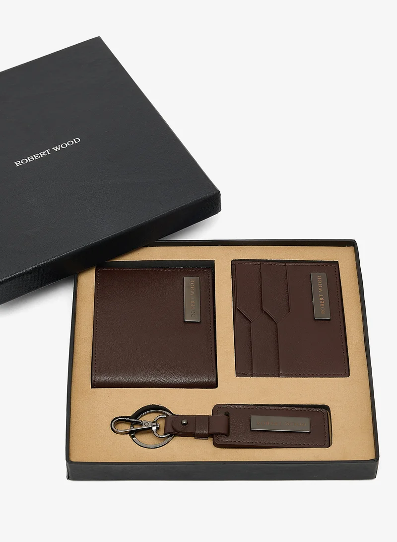 Robert Wood  Genuine leather wallet, card holder & key ring gift set for Men | Best Price UAE