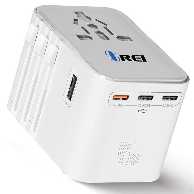 OREI 45Watt Universal Charger Adapter | 3X USBC-2XUSB A | 6-in-1 International Travel Adapter|Universal Travel Adapter Compatible W/Type C, A, G, I - Image 1
