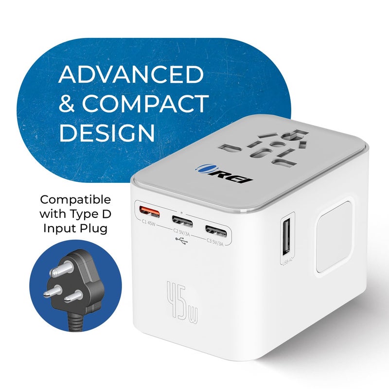 OREI 45Watt Universal Charger Adapter | 3X USBC-2XUSB A | 6-in-1 International Travel Adapter|Universal Travel Adapter Compatible W/Type C, A, G, I - Image 4