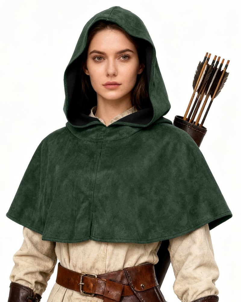 L'VOW Medieval Cowl Hooded Cape Renaissance Short Cloak with Hood for Women Men Halloween Cosplay Costume(Green) - Image 4