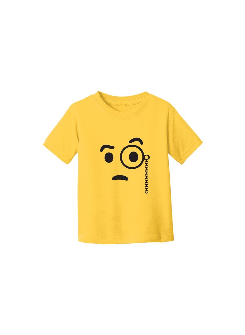 PRINTSHOP4ME - Yellow Smiley Face T-Shirt for Kids - Kids Unisex Round Neck Short Sleeve Cotton T-Shirt - Soft and Comfortable Tshirt - Perfect Emoji Outfit - Image 1