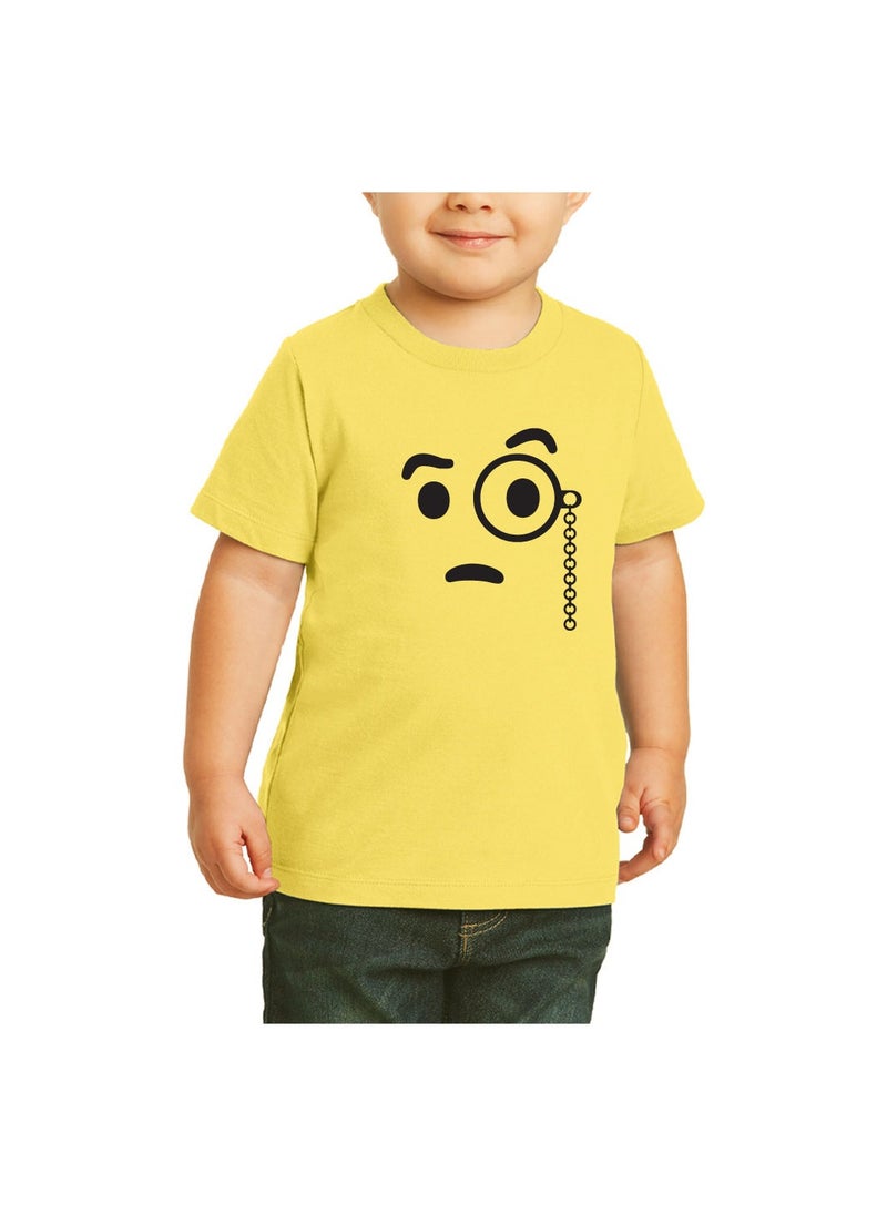 PRINTSHOP4ME - Yellow Smiley Face T-Shirt for Kids - Kids Unisex Round Neck Short Sleeve Cotton T-Shirt - Soft and Comfortable Tshirt - Perfect Emoji Outfit - Image 1