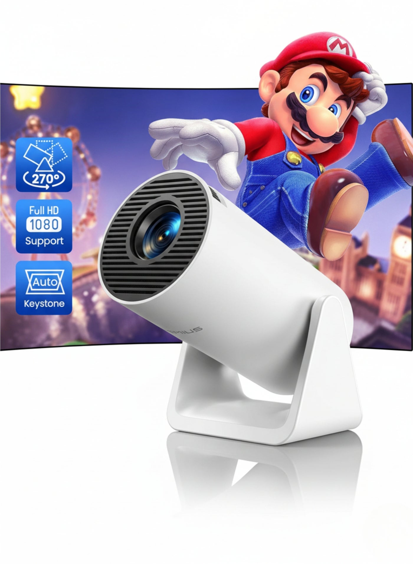 Mini Projector S27 WiFi Bluetooth 1080P Support, 270° Adjustable Stand, Auto Keystone Portable Home Theater Projector