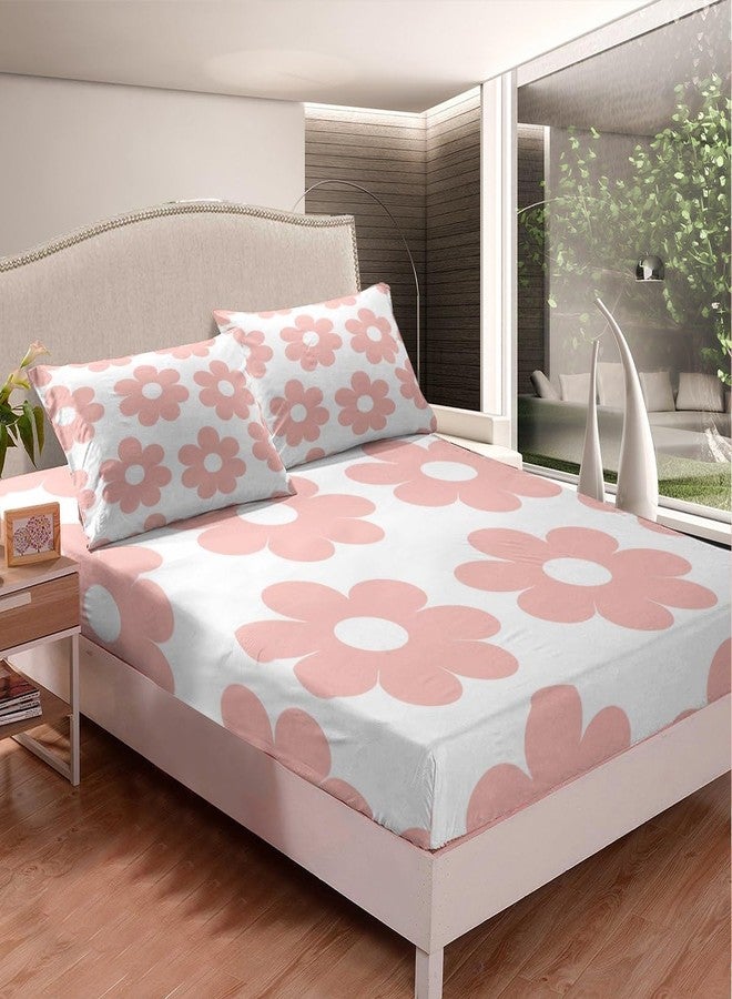 Man Fei Manfei Girly Pink Fitted Sheet Set Full Size 4 Pcs,70s Groovy Daisy Flowers Lightweight Sheets Teens Room Decor,Cute Cartoon Floral Bedding Sets (1 Fitted,1 Flat,2 Pillowcases) - Image 5