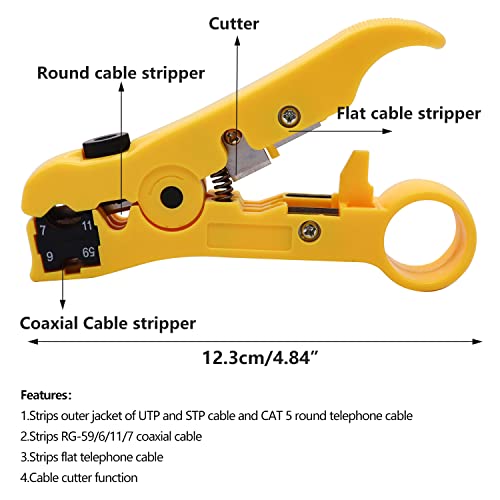 mxuteuk Coax Cable Crimper Kit Adjustable RG6 RG59 RG11 75-5 75-7 Coaxial Compression Tool Fitting Wire Stripper With 10 pcs F Compression Connectors - Image 3