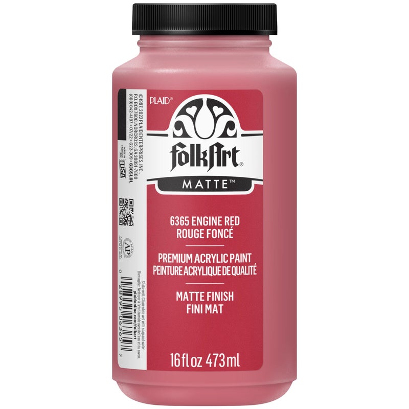 FolkArt Matte Acrylic Paint in Assorted Colors, 16 oz, Engine Red 16 Fl Oz - Image 1