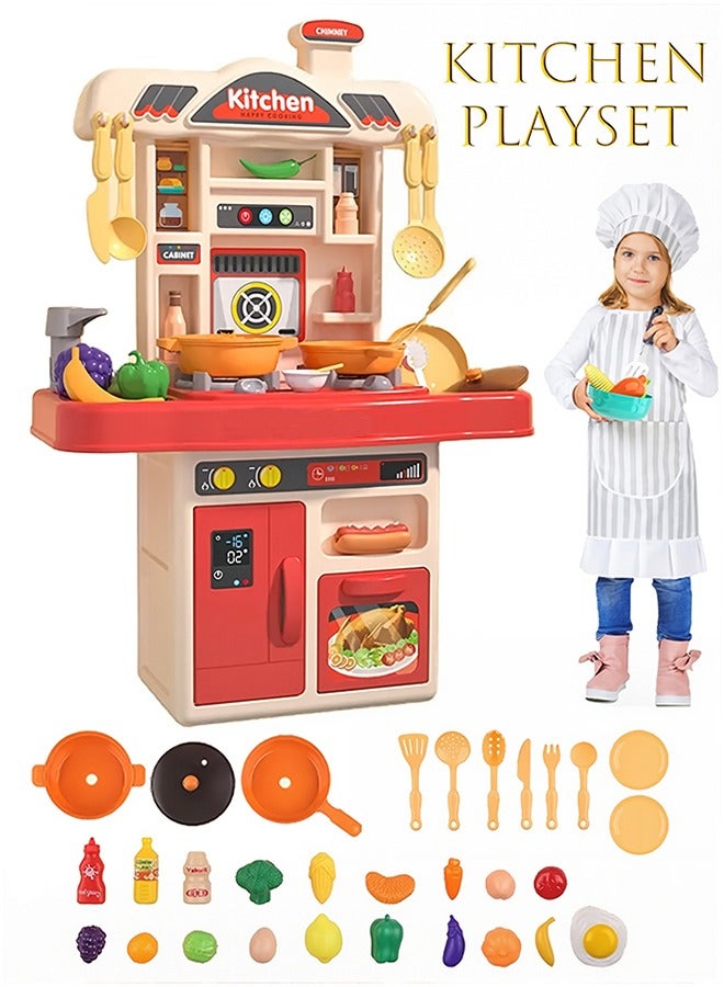 Kids Kitchen Play Set,Interactive Kids Kitchen Play Set with 31Pcs of Pretend Kitchen Toys,Realistic Sound Effects and Simulated Functionality Suitable for Boys and Girls Aged 3 4 5  6 7 8  Years  - Image 1