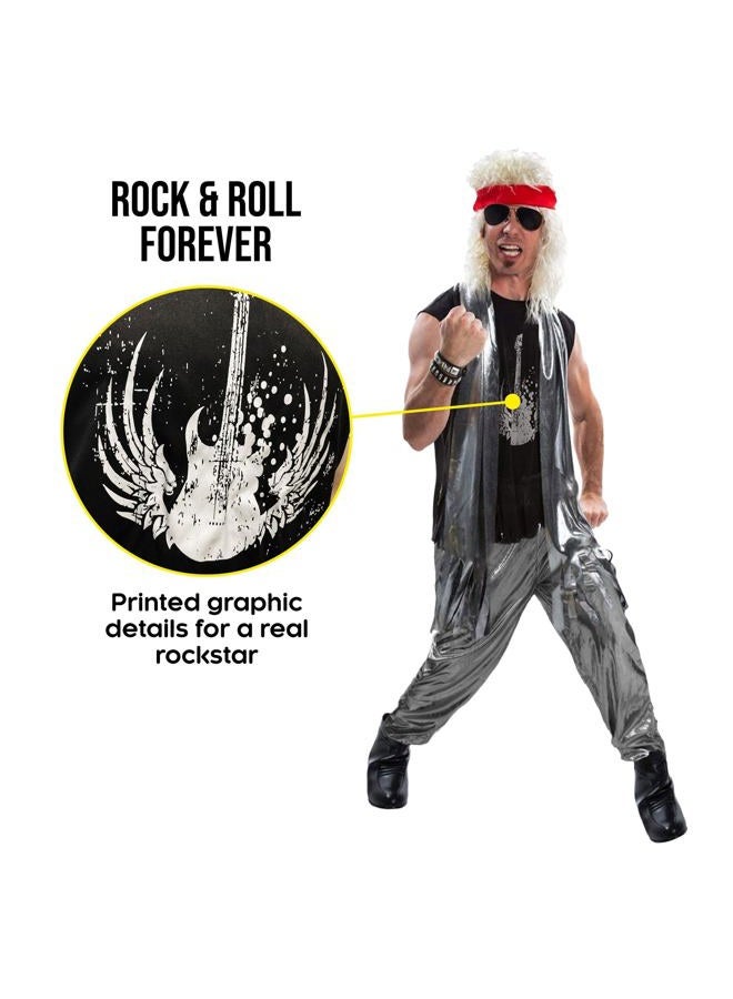 MORPH 80s Rocker Costume Men, Rockstar Mens Costume, Mens 80s Rocker Costume, Rocker Costume, Mens Rock and Roll Costume, Silver, L - Image 4