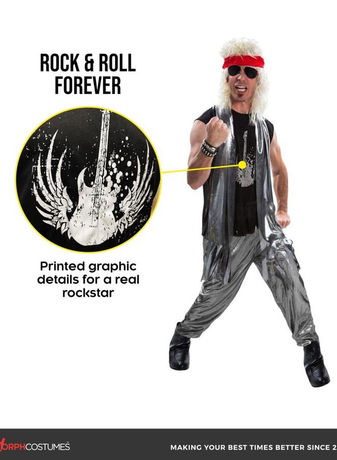 MORPH 80s Rocker Costume Men, Rockstar Mens Costume, Mens 80s Rocker Costume, Rocker Costume, Mens Rock and Roll Costume, Silver, L - Image 3