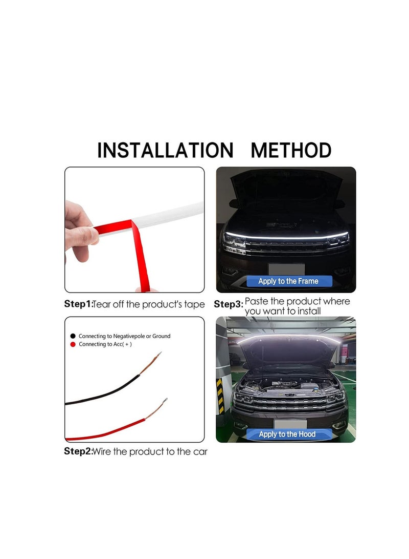 MUNTAQI 79-inch Car Hood Light Strip, Dynamic Car LED Light Strip for Exterior Daytime Running Lights, Designed for Car, Truck, SUV (White Light). - Image 3