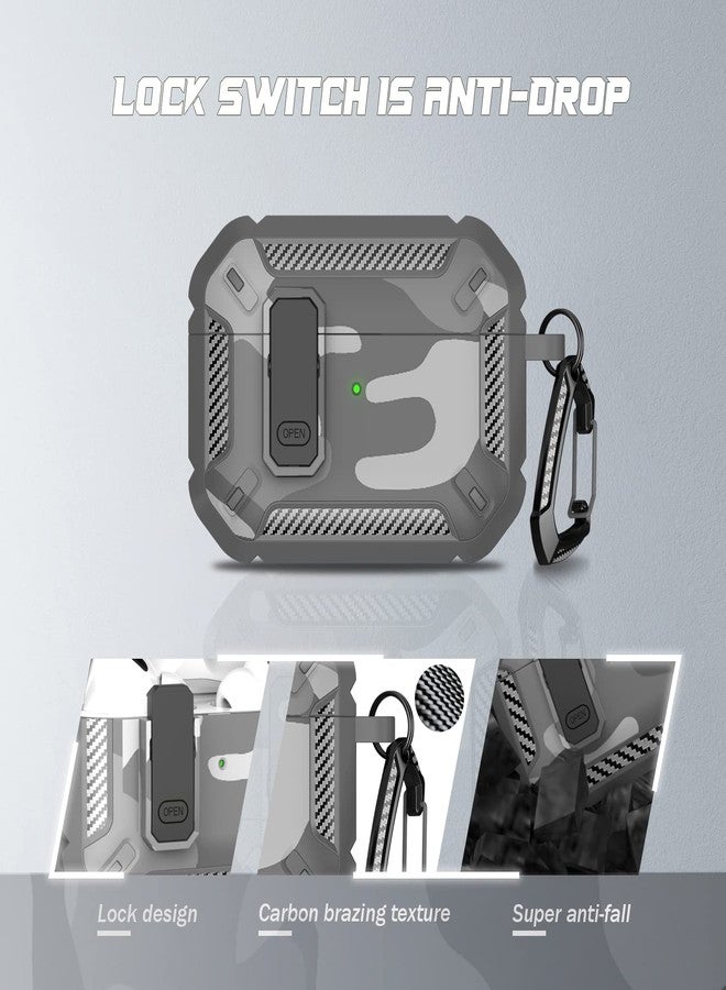 RFUNGUANGO for AirPods Pro Case Cover with Cleaner Kit, Military Hard Shell Protective Armor with Lock for AirPod Pro Charging Case, Front LED Visible,Grey Camouflage - Image 2
