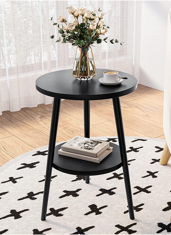 Solerconm Side Table Round Bedside Table 2-Tier White Nightstand Modern End Table Coffee End Table for Living Room, Bedroom Easy Assembly (Black, 2-Tier)  - Image 1