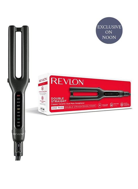 Revlon Double Straight Hair Straightener with (Dual Plate Design, Advanced Copper Ceramic Technology, LED Display, Smart Heat Memory System, 10 Heat Settings up to 235°C) - Black - RVST2204UK