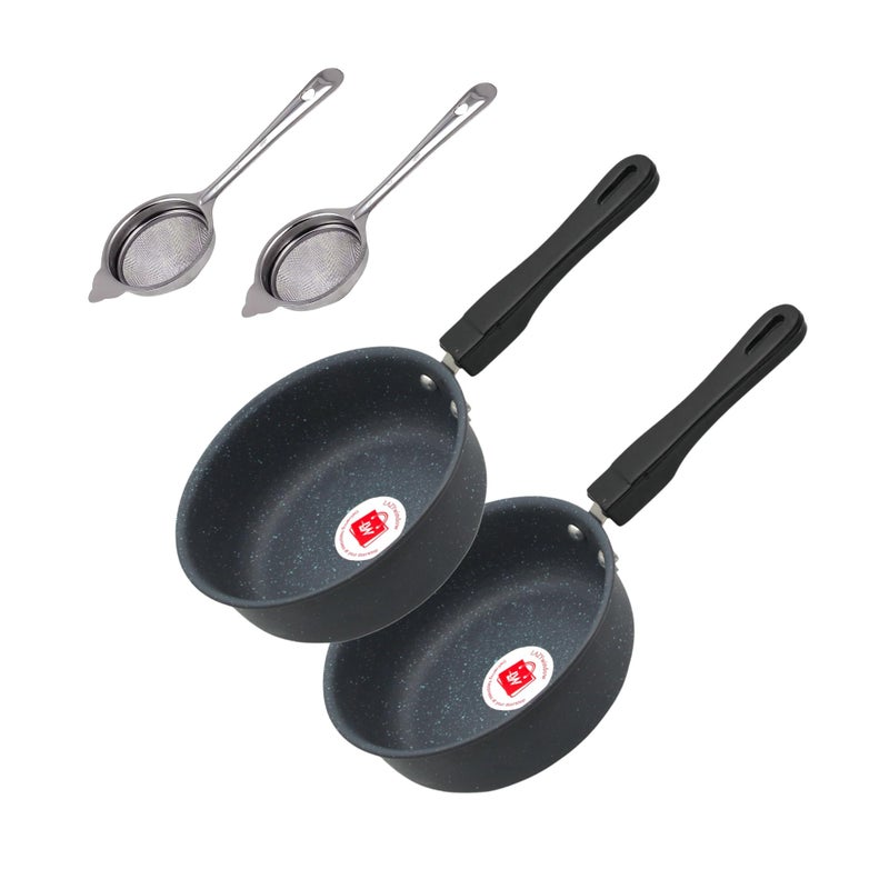 LAZYwindow Superior Nonstick Baby Sauce Pan/Frying Pan 17cm Dia & Tea Stainer, (Base Colour Grey) Pack of 2 - Image 1